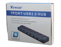 Хаб USB 2.0, 7 портів, 2 A, з блоком живлення, з вимикачами