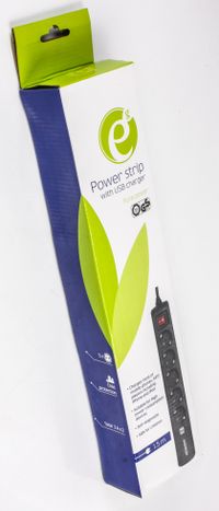 Подовжувач мережі, чорний, 1.5 м кабель, 5 розеток, USB зарядка 2 А