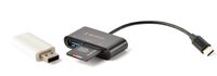 Type-C кардридер, вихід - USB 2.0, SD+Micro-SD, пластик, чорний