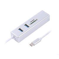 Адаптер, з USB на Gigabit Ethernet, 2 Ports USB 3.0 + microSD/TF картридер, 1000 Mbps, метал, сірий