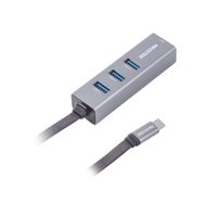 Адаптер, з Type-C на Gigabit Ethernet, 3 Ports USB 3.0, 1000 Mbps, метал, темно-сірий