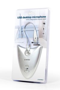 Мікрофон настільний, USB-підключення, вбудована звукова карта, сріблястий