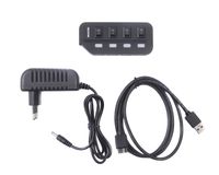 Хаб USB 2.0 Type-A на 4 порти, 5V1A зарядка в комплекті, пластик, чорний