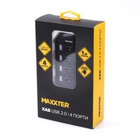 Хаб USB 2.0 Type-A на 4 порти, 5V1A зарядка в комплекті, пластик, чорний