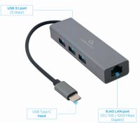 Адаптер, з USB-С на Gigabit Ethernet, 3 Ports USB 3.1 Gen1 (5 Gbps), 1000 Mbps, метал, сірий
