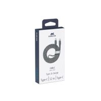 Кабель USB 2.0 Type-C/Type-C, тканинне обплетення, 1.2 м, 3 А, 60 Вт, сірий