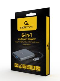 Док станція USB-C 6-в-1 (Hub3.1/HDMI/VGA/PD/картридер/стерео аудіо), сірий