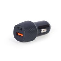 Автомобільний зарядний пристрій, 2 порти, 18 Вт, QC3.0+PD, пластик, чорний