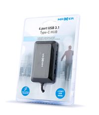 Хаб USB 3.0 Type-С на 4 порти, пластик, чорний