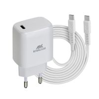 RIVACASE
Мережевий зарядний пристрій, 1 USB Type-C, PD 20 Вт, кабель Type-C, білий