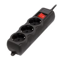 Мережевий фільтр, чорний, 3 м кабель, 3 розетки