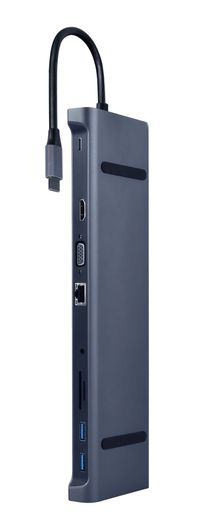 Cablexpert
Док станція USB-C 10-в-1 (USB-хаб + HDMI/VGA/PD/картридер/LAN/3.5-мм аудіо), сірий