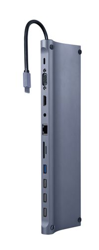 Cablexpert
Док станція USB-C 11-в-1 (USB-хаб + HDMI/VGA/PD/картридер/LAN/3.5-мм аудіо), сірий