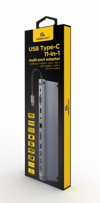Док станція USB-C 11-в-1 (USB-хаб + HDMI/VGA/PD/картридер/LAN/3.5-мм аудіо), сірий