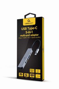 Док станція USB-C 5-в-1 (хаб/HDMI/PD/Аудио 3,5), сірий
