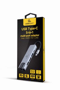 Док станція USB-C 5-в-1 (хаб/HDMI/PD/LAN), сірий