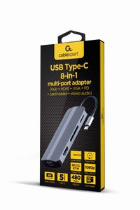 Док станція USB-C 8-в-1 (USB хаб 3.0/HDMI//VGA/PD/картридер/стерео-аудіо)