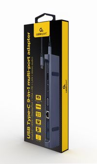 Док станція USB-C 9-в-1 (USB-хаб + HDMI/VGA/DisplayPort/PD/картридер/LAN/3.5-мм аудіо), сірий