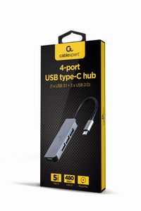 USB-С на 1 х USB 3.1 Gen1 (5 Gbps), 3 х USB 2.0, метал, сірий