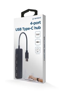 Хаб Type-C на 4 порти USB 2.0, пластик, чорний
