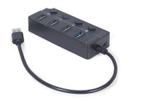 Хаб на 4 порти (1xUSB3.1 + 3xUSB2.0), з вимикачами, пластик, чорний