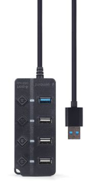 Хаб на 4 порти (1xUSB3.1 + 3xUSB2.0), з вимикачами, пластик, чорний