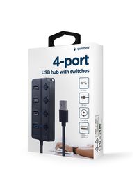 Хаб на 4 порти (1xUSB3.1 + 3xUSB2.0), з вимикачами, пластик, чорний