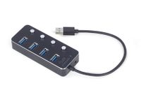 Хаб на 4 порти USB 3.0, з вимикачами, пластик\метал, чорний