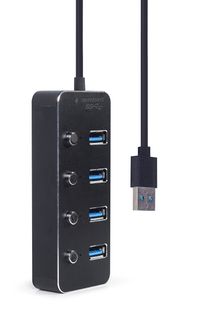 Хаб на 4 порти USB 3.0, з вимикачами, пластик\метал, чорний