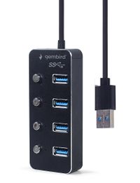 Хаб на 4 порти USB 3.0, з вимикачами, пластик\метал, чорний