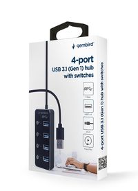 Хаб на 4 порти USB 3.0, з вимикачами, пластик\метал, чорний
