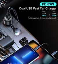 Автомобільний зарядний пристрій, USB-A/USB-C, 63Вт, QC3.0/PD/PPS, чорний