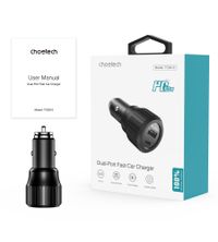 Автомобільний зарядний пристрій, USB-A/USB-C, 63Вт, QC3.0/PD/PPS, чорний