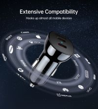 Автомобільний зарядний пристрій, 2 USB-C, 40Вт, PD, чорний