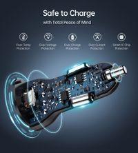 Автомобільний зарядний пристрій, 2 USB-C, 40Вт, PD, чорний