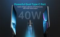 Автомобільний зарядний пристрій, 2 USB-C, 40Вт, PD, чорний