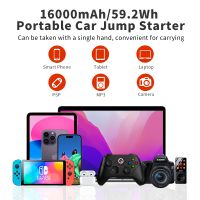 Портативний зарядний пристрій 16000 mAh, запуск двигуна 2000 A, QC 18 Вт, чорний