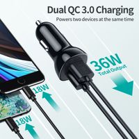 Автомобільний зарядний пристрій, 2 USB-A, 36Вт, QC, чорний