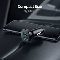 Автомобільний зарядний пристрій, 2 USB-A, 36Вт, QC, чорний