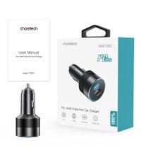 Автомобільний зарядний пристрій, 2 USB-C+USB-A, 130Вт, QC3.0/PD/PPS, чорний
