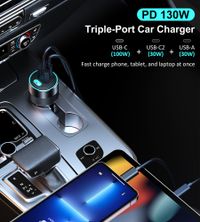 Автомобільний зарядний пристрій, 2 USB-C+USB-A, 130Вт, QC3.0/PD/PPS, чорний
