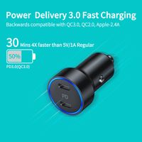 Автомобільний зарядний пристрій, 2 USB-C, 40Вт, PD, чорний