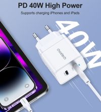 Мережевий зарядний пристрій, 2 USB-C, 40Вт, PD/QC/PPS