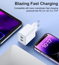 Мережевий зарядний пристрій, 2 USB-C, 40Вт, PD/QC/PPS
