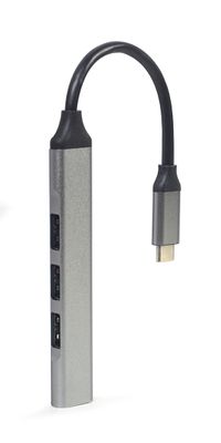 Хаб Type-C на 4 порти (1xUSB3.1 + 3xUSB2.0), метал, срiбний