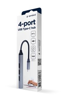 Хаб Type-C на 4 порти (1xUSB3.1 + 3xUSB2.0), метал, срiбний