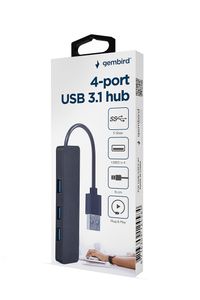 Хаб Gembird на 4 порти USB 3.0, пластик, чорний