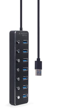 Хаб на 7 портiв USB 3.0, з вимикачами, пластик\метал, чорний