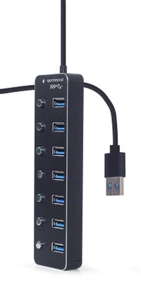 Хаб на 7 портiв USB 3.0, з вимикачами, пластик\метал, чорний