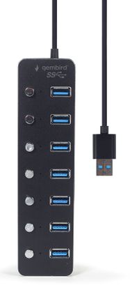 Хаб на 7 портiв USB 3.0, з вимикачами, пластик\метал, чорний
